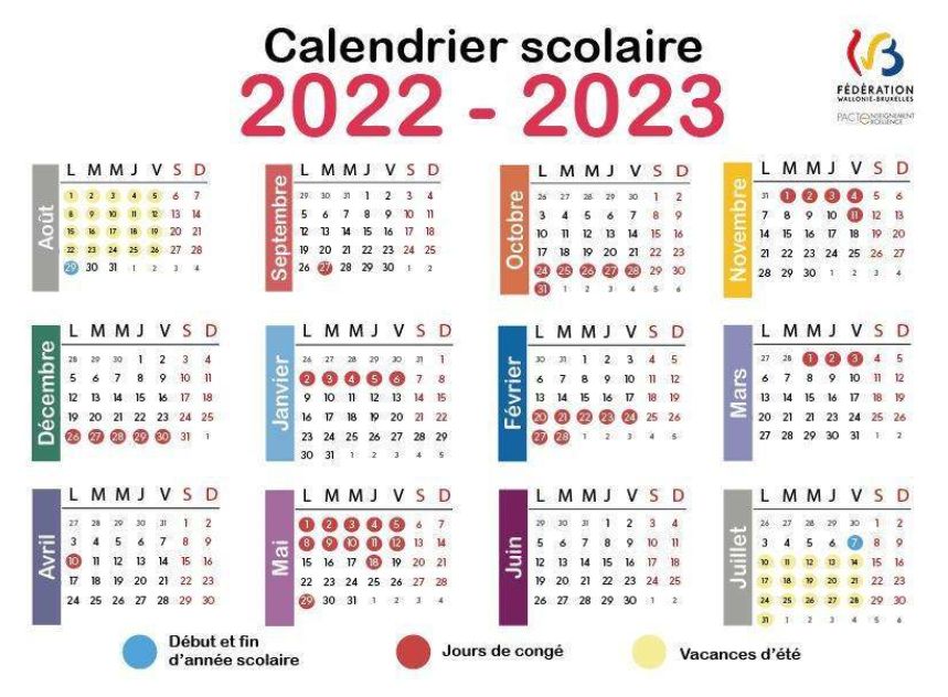 Calendrier scolaire 2022-2023 en CFWB – Académie communale d'Auderghem